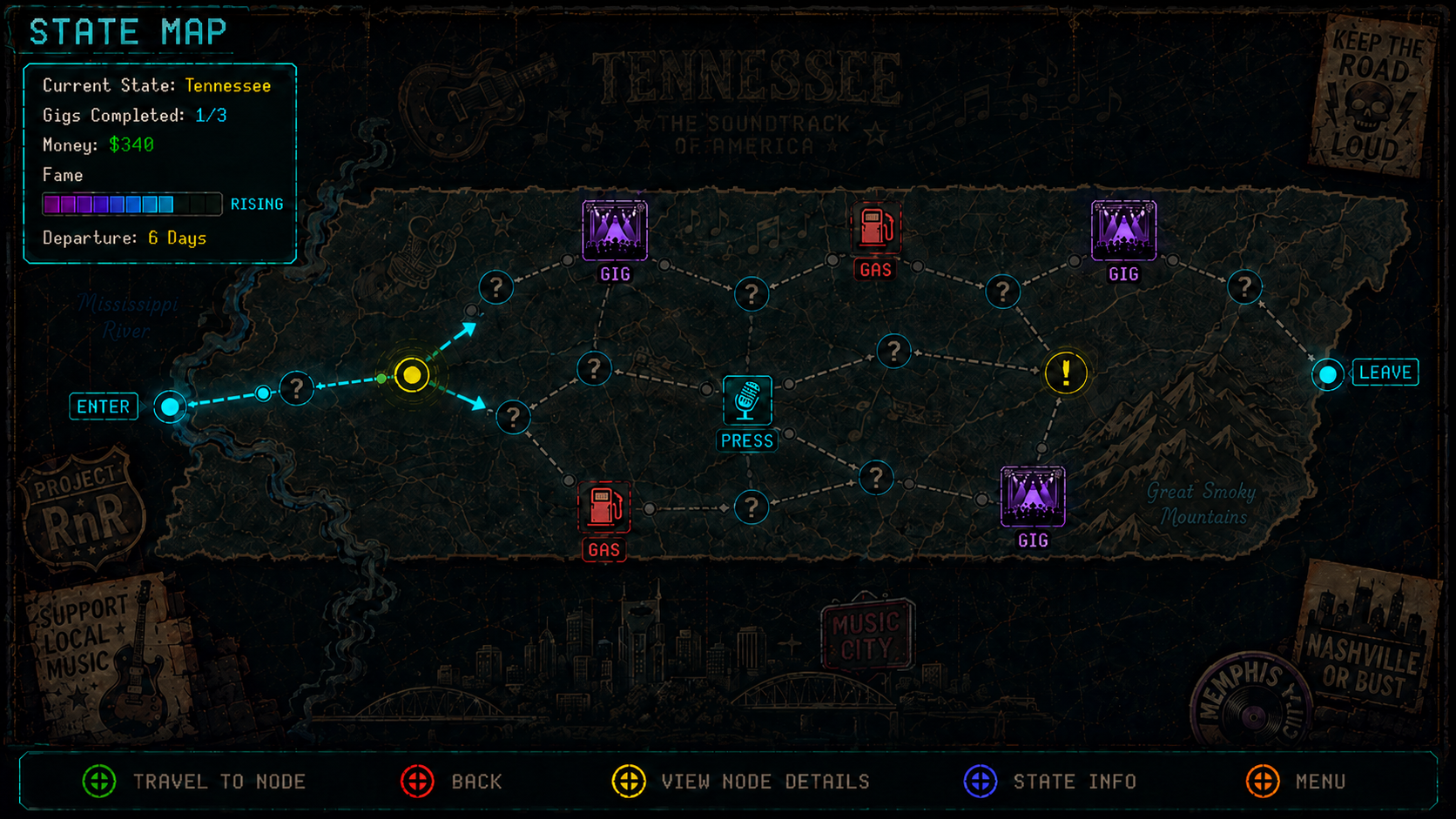 State map: branching node web across Tennessee with gig, gas, press, and intel nodes